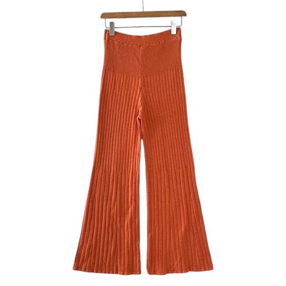 Free People Keep It Real Flare High Waist Mango Ribbed Knit Sweater Pants Small - Picture 6 of 12